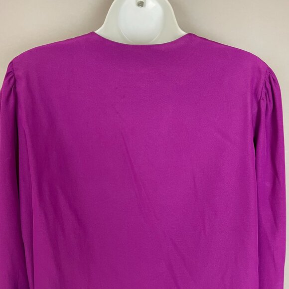 Vintage Blouse Unique Button-Up Long Sleeves Retro Secretary Cropped Sleeves - Picture 8 of 11